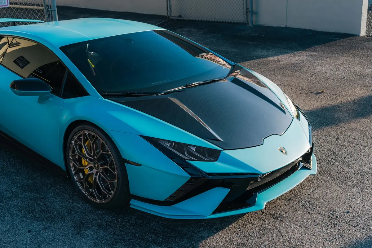 Matte blue Lamborghini Huracan Tecnica with ceramic coating at Ecophant Auto in Boca Raton