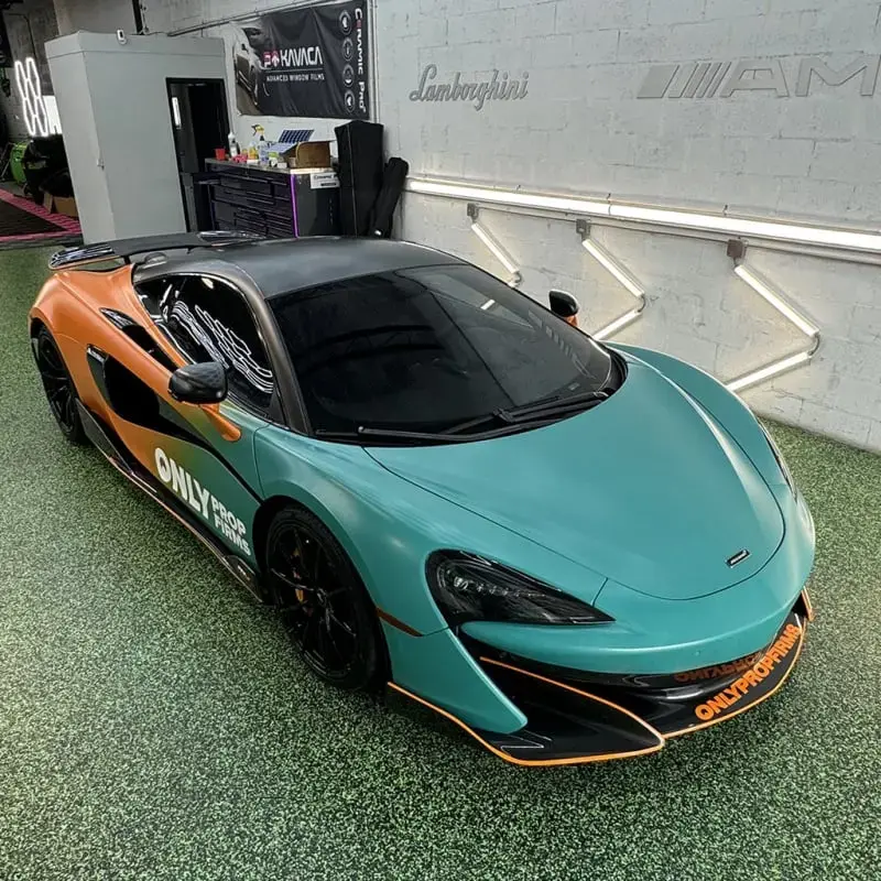 Color-change vinyl wrap on a McLaren at Ecophant Auto Boca Raton